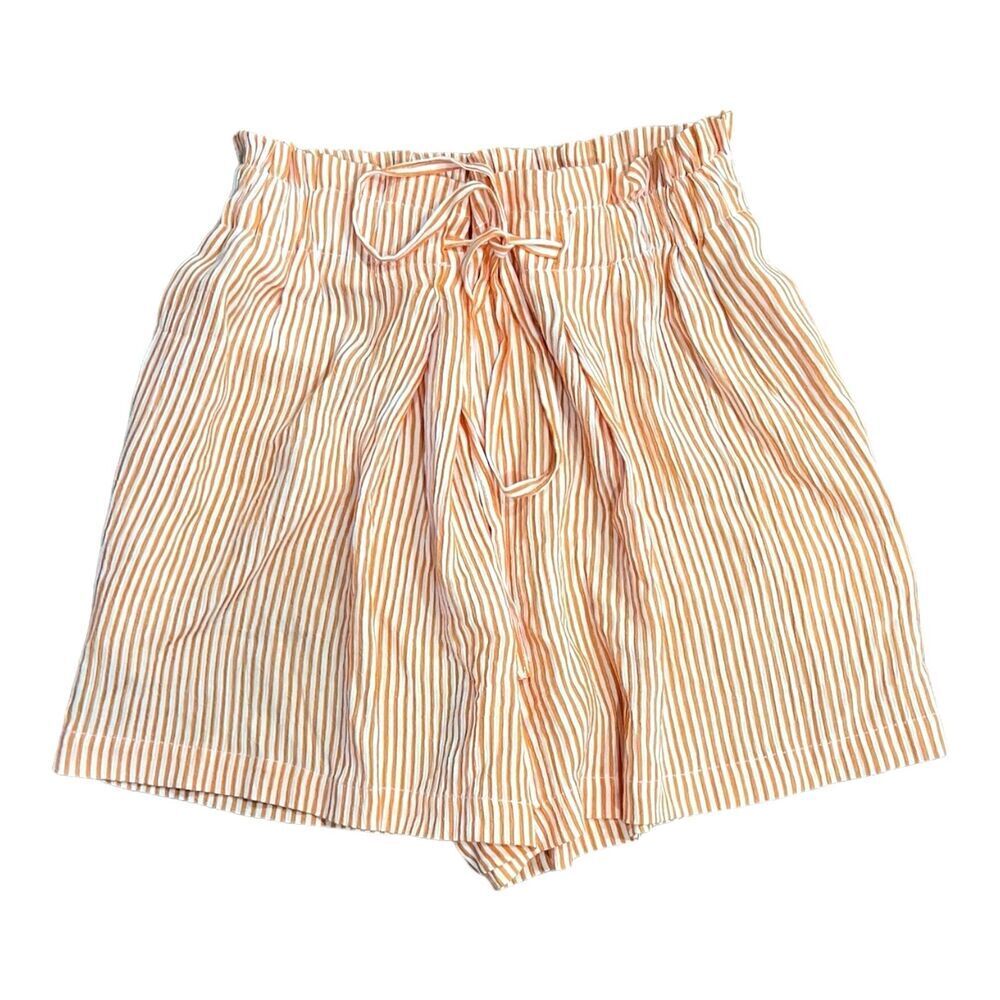Kasia Orange Striped Paper Bag Tie Shorts S